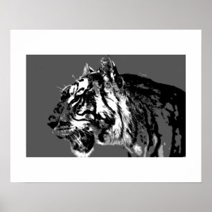 Pôster Cartaz de Arte Pop do Tigre Siberiano Preto e Bran