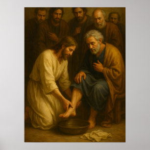 Poster Cartaz de Arte Sagrada Jesus Lavando os Pés dos Di