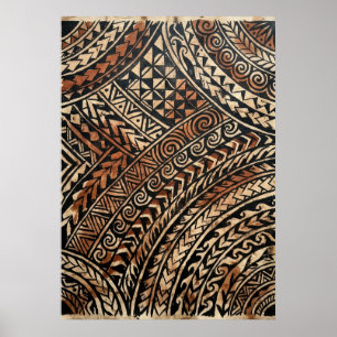 Poster Cartaz de Arte Tribal Polinésia Inspiração em Ta