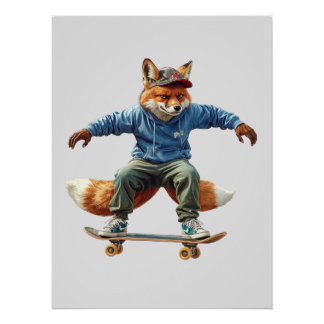 Pôster Cartaz de Arte Urbana Skater Fox