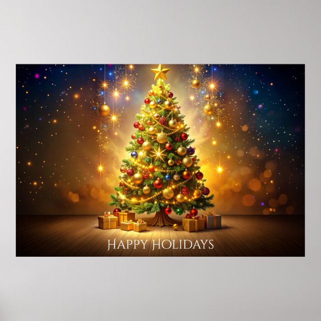 Poster Cartaz de árvore de Natal decorada (Frente)