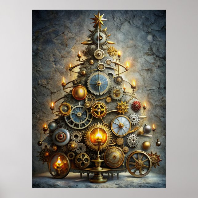 Poster Cartaz de árvore de Natal Steampunk (Frente)