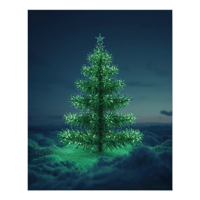 Pôster Cartaz de árvore de Natal verde com neve (Frente)