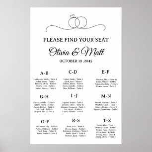 Poster Cartaz de Assento Alfabetico de Casamento Minimali