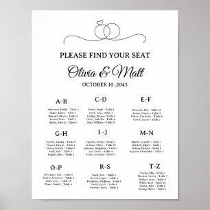 Poster Cartaz de Assento Alfabetico de Casamento Minimali