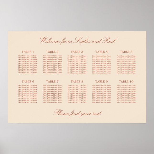Poster Cartaz de Assento da Mesa 10 com Letra Terracota (Frente)