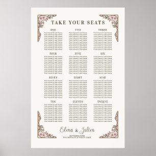 Poster Cartaz de assento de casamento Art Nouveau Botânic
