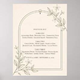 Poster Cartaz de Assento de Casamento Botânico de Oliva