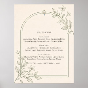 Poster Cartaz de Assento de Casamento Botânico de Oliva