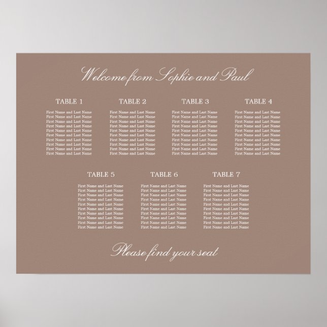 Poster Cartaz de Assento de Casamento da Mesa Taupe 7 (Frente)
