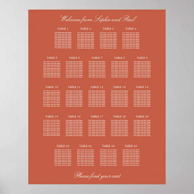 Poster Cartaz de Assento de Casamento da Mesa Terracotta  (Frente)