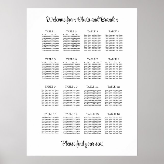 Poster Cartaz de Assento de Casamento de Mesa 16 com Esti (Frente)
