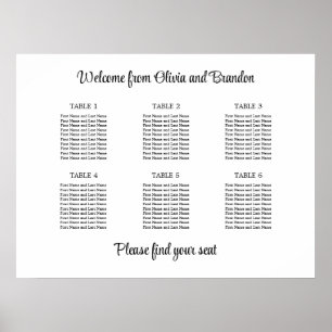 Poster Cartaz de Assento de Casamento de Mesa 6 Elegante