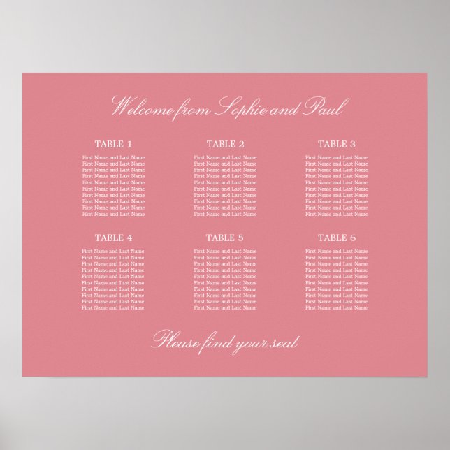 Poster Cartaz de Assento de Casamento de Mesa Blush Pink  (Frente)