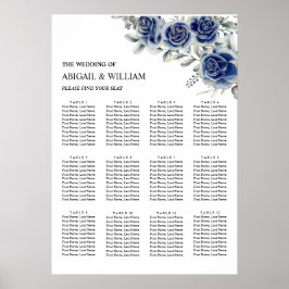 Poster Cartaz de Assento de Casamento Floral Romântico Az