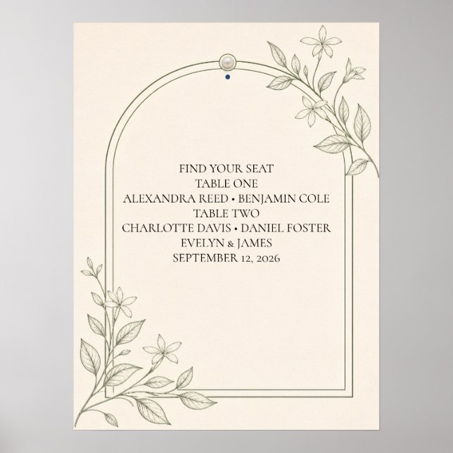 Poster Cartaz de Assento de Casamento Íntimo de Letra Gra (Frente)