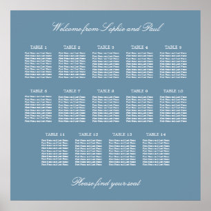 Poster Cartaz de Assento de Casamento na Mesa Azul Empoei