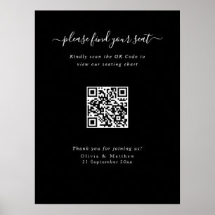 Poster Cartaz de Assento de Código QR de Casamento Preto