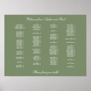 Poster Cartaz de Assentos Alfabetizados em Verde Salvia