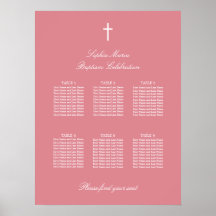 Cartaz de Assentos de Batismo de Mesa 6 Rosa Corad