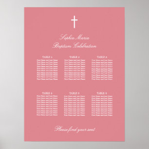 Poster Cartaz de Assentos de Batismo de Mesa 6 Rosa Corad