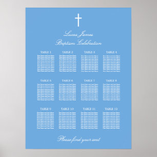 Poster Cartaz de Assentos de Batismo de Mesa Azul Elegant
