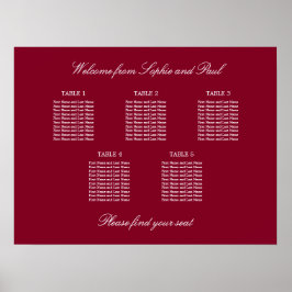 Poster Cartaz de Assentos de Casamento Burgundy 5 Mesa