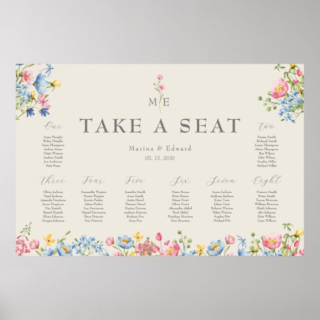 Poster Cartaz de Assentos de Casamento com Flores Silvest (Frente)
