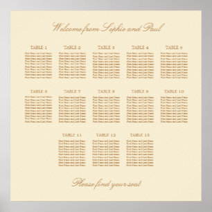 Poster Cartaz de Assentos de Casamento da Mesa Cream Beig