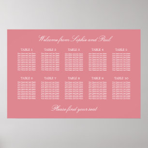 Poster Cartaz de Assentos de Casamento de Mesa 10 Rosa Co