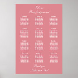 Poster Cartaz de Assentos de Casamento de Mesa 12 Rosa Ru