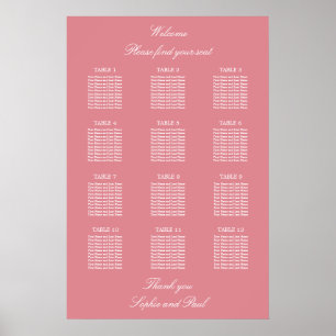 Poster Cartaz de Assentos de Casamento de Mesa 12 Rosa Ru