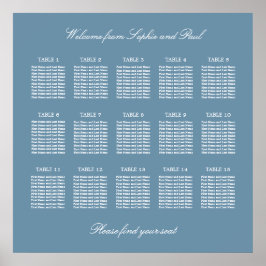 Poster Cartaz de Assentos de Casamento de Mesa 15 Azul Em