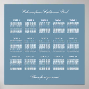 Poster Cartaz de Assentos de Casamento de Mesa 15 Azul Em