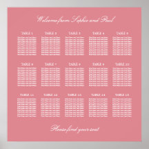 Cartaz de Assentos de Casamento de Mesa 15 Rosa Co