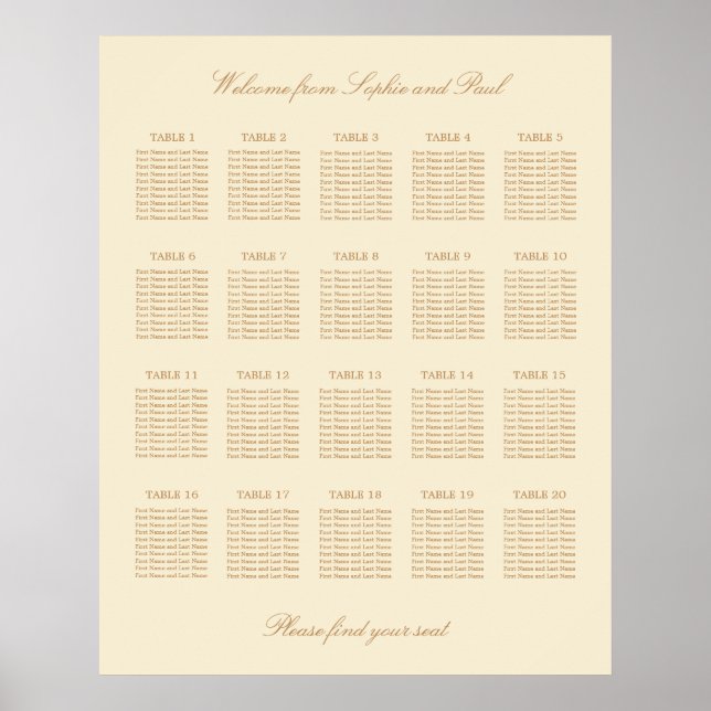 Poster Cartaz de Assentos de Casamento de Mesa Cream Beig (Frente)