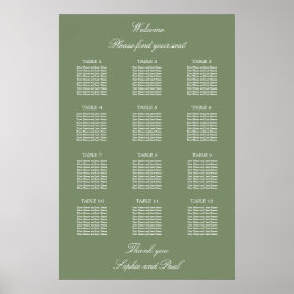 Poster Cartaz de Assentos de Casamento em Mesa 12 Verde S
