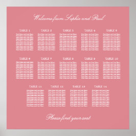 Poster Cartaz de Assentos de Casamento em Mesa 14 Rosa Co