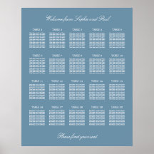 Cartaz de Assentos de Casamento em Mesa 20 Azul Em