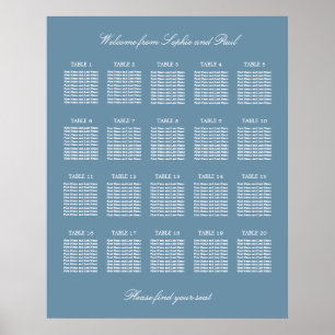 Poster Cartaz de Assentos de Casamento em Mesa 20 Azul Em