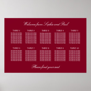Poster Cartaz de Assentos de Casamento em Mesa Burgundy 1