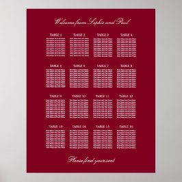 Poster Cartaz de Assentos de Casamento em Mesa Burgundy 1