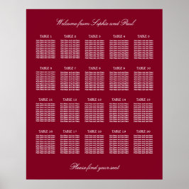 Poster Cartaz de Assentos de Casamento em Mesa Burgundy 2