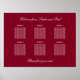 Poster Cartaz de Assentos de Casamento em Mesa Burgundy 6
