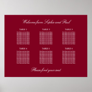 Poster Cartaz de Assentos de Casamento em Mesa Burgundy 6