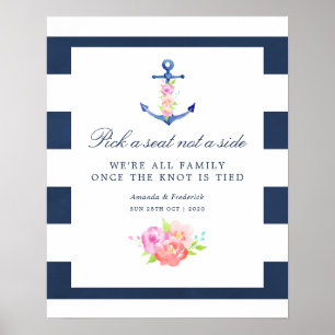 Poster Cartaz de Assentos de Casamento Floral Náutico em