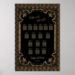 Poster Cartaz de Assentos de Casamento Glamouroso Dourado