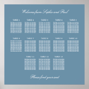 Poster Cartaz de Assentos de Casamento na Mesa 13 em Azul