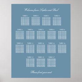 Poster Cartaz de Assentos de Casamento na Mesa 17 em Azul