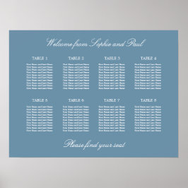 Poster Cartaz de Assentos de Casamento na Mesa 8 em Azul 